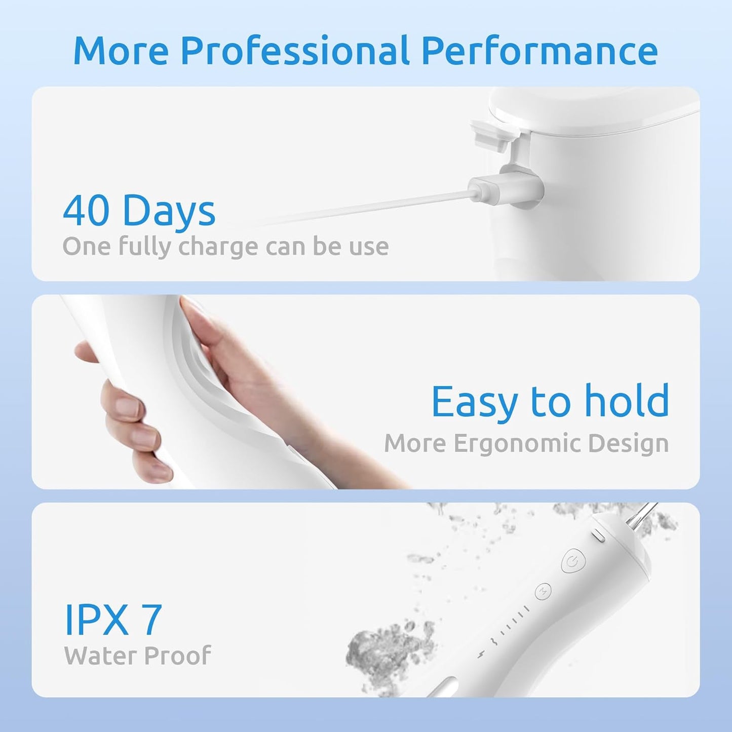 Water Flosser [Dental Cordless Portable] 6 Modes & IPX7 Waterproof Rechargeable Oral Irrigator Water Teeth Cleaner Floss Pick, Home Use WaterFlossers for Braces Bridges/Gum Care (White)