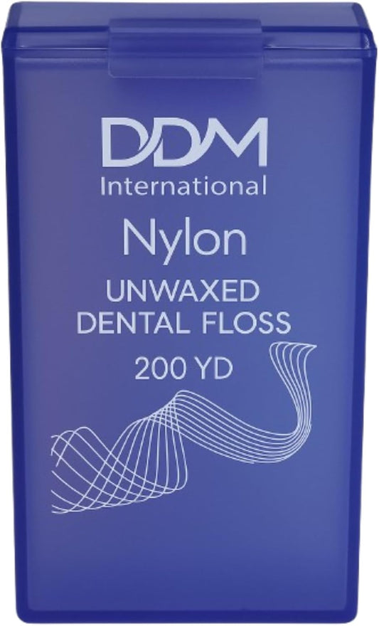 Nylon Unwaxed Dental Floss - with Dispenser Box 200 Yards Plaque Removal Translucent Purple Case - Teeth & Gum Protection for Adults