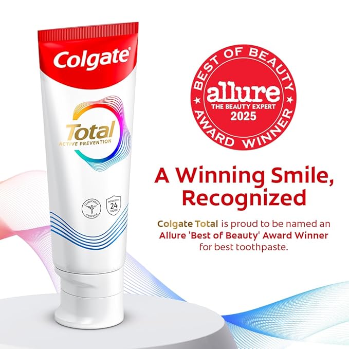Colgate Total Whitening Toothpaste Paste, 5.1 oz, 4 Pack, Fluoride, Antibacterial, for Plaque, Gingivitis, Sensitivity, Stain Removal, Clinically Proven, Mint, Teeth Whitening, Stannous Fluoride