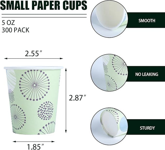 [300 Pack] 5 oz Mini Paper Cups, Small Mouthwash Disposable Bathroom Cups, Paper Coffee Cups 5 Ounce for Bathroom, Supermarket, Birthday Party, Travel, Events, Picnic, BBQ