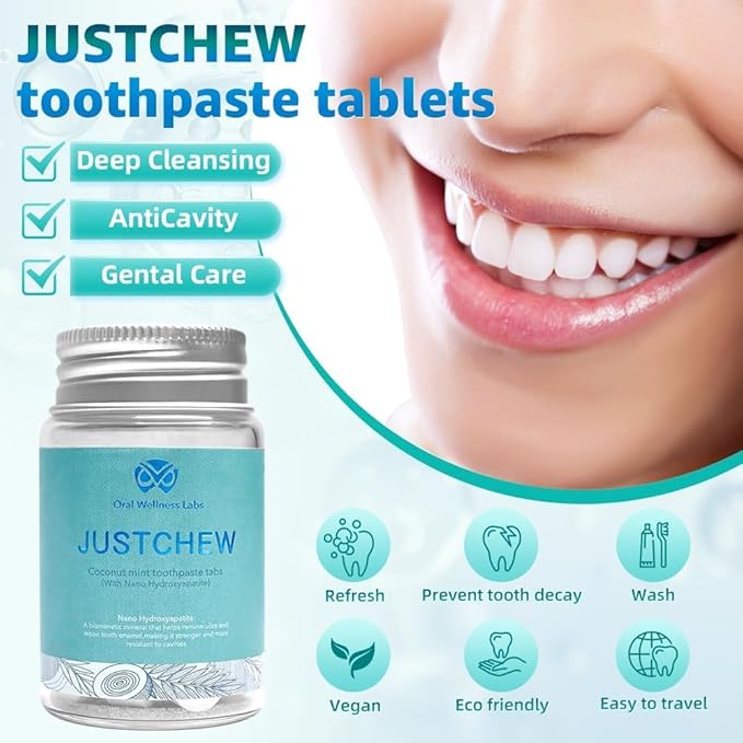 Toothpaste Tablets - Nano Hydroxyapatite,Fluoride & Plastic Free, Eco & Travel Friendly，Natural Whitening Toothpaste - Remineralize with NHA （2 Bottle / 2 Month-Coconut Mint）