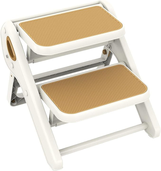 Toddler Step Stool, iNeibo 2-Step Foldable Step Stool for Kids, Widened & Thickened with Anti-Slip Design, Safer for Children Use for Kitchen, Bathroom, Toilet Training - Brown