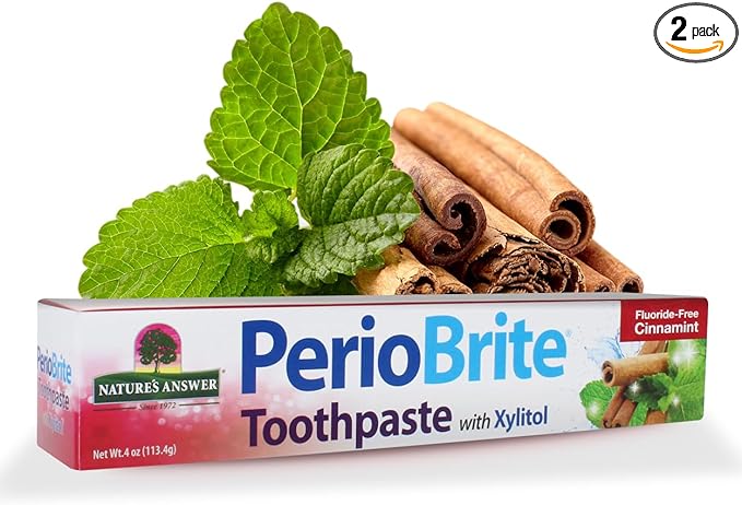 Nature's Answer Periobrite Cinnamint Toothpaste | Soothes & Refreshes | Alcohol-Free, Gluten-Free, Fluoride-Free Soy-Free & Vegetarian | No Artificial Sweeteners or Preservatives 4oz (2 Pack)