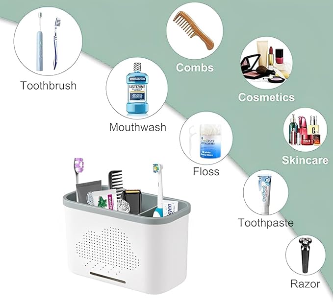 3 Slots Toothbrush Holder and Toothpaste Holder with Drain Hole, Detachable Easy Cleaning Multi-Functional Organizer Caddy Storage for Bathroom Vanity Sink Kitchen (White+Green 3 compartments)