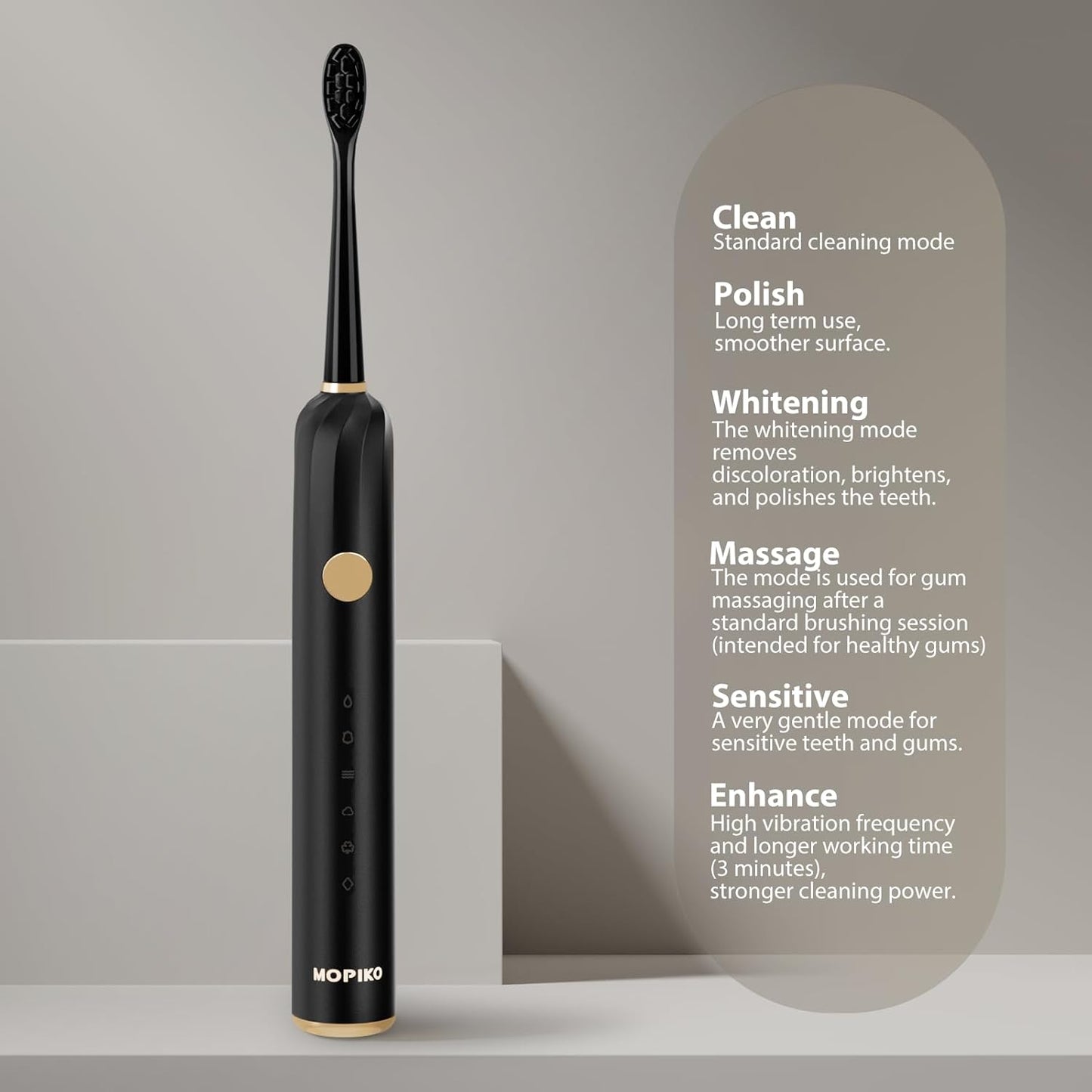 Sonic Electric Toothbrush for Adults - 6 Modes Rechargeable Electric Toothbrush with 4 Replace Brush Heads, Power Sonic Toothbrush with Travel Case, Ideal Gift for Men Women, Black