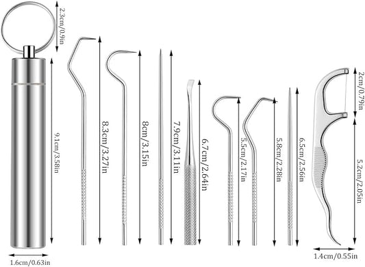 Toothpicks Pocket Set, Dental Floss Picks Kit Reusable, Stainless Steel Teeth Cleaning Tools, Tooth Picker Oral Hygiene Travel (2 Set)