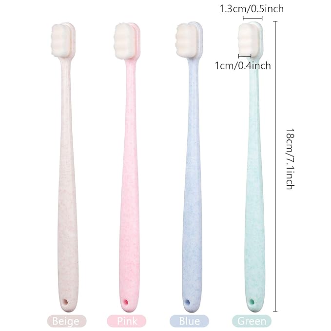Boao 4 Pieces Extra Soft Toothbrushes for Sensitive Gums with 20000 Micro Nano Bristle for Adult Pregnant Gum Recession Elderly Braces, Protect Fragile Gums(Blue, Green, Pink, Beige)