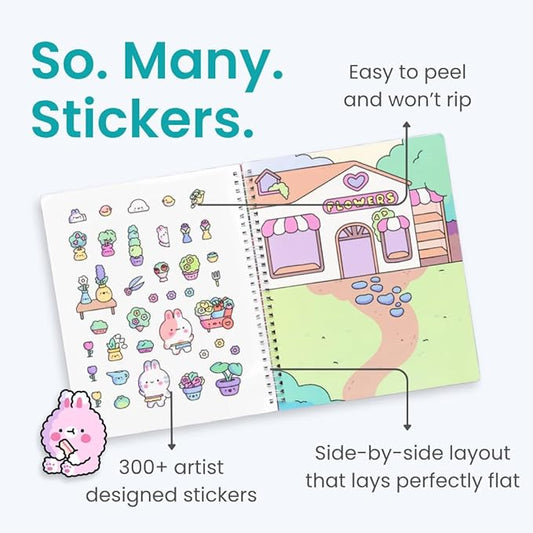 Cupkin Bunny Sticker Book Activity for Kids, Toddler Airplane Travel Essentials, 300+ Bunny Stickers for Kids + 8 Scenes and Coloring Book Pages, Stickers for Toddlers, Crafts Ages 2-8