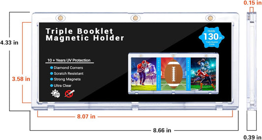 2-Pack Triple Booklet Magnetic Card-Holder - 201mm Booklet Card Holder, Inner Dimension: 8.07"x3.58"x0.15", Triple Magnet High Definition, UV Protection, Triple Booklet Card, Collection Display Frame