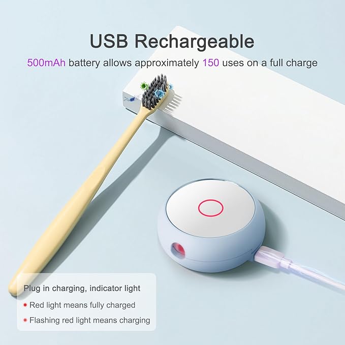 Toothbrush Holder, Toothbrush Cleaner Case, Portable USB Charging Toothbrush Cover with U V-C Light, Travel Toothbrush Holder (Blue-Mirror)
