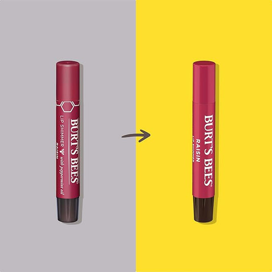 Burt's Bees Shimmer Lip Tint Set, Tinted Lip Balm Stick, Moisturizing for All Day Hydration with Natural Origin Glowy Pigmented Finish & Buildable Color, Raisin (1-Pack)
