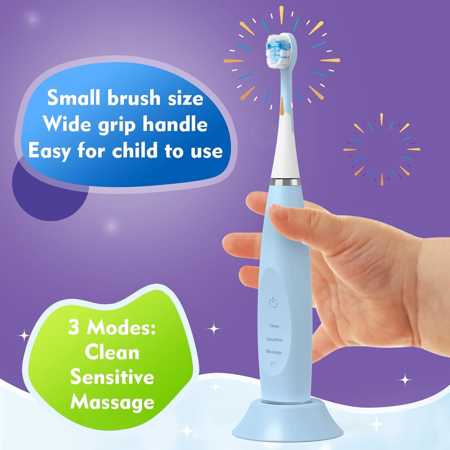 Kids Electric Toothbrushes Sonic Rechargeable Tooth Brush Gifts for Boys and Girls Smart Timer Power Toothbrush - 3 4 5 6 7 8 9 10 11 12 (Green)