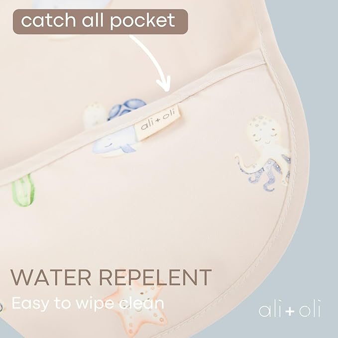 Ali+Oli Smock Bibs for Babies, BPA-Free Oeko-Tex Certified, Waterproof Baby Smock, Machine Washable, Toddlers Ages 6m+