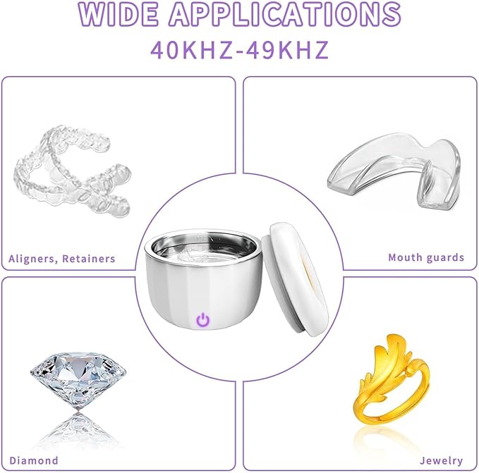 Portable Ultrasonic Retainer Cleaner,Cleans with just water,42kHz Mini Cleaning Machine for all Dental Appliances,Jewelry,Diamonds,Aligner,Whitening Trays,Night Dental Mouth Guard((2025Upgraded))