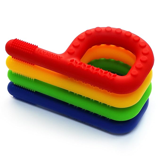 Flyaway Sensory Chew Toys for Kids 4 Pack, Teething Tubes for Babies Toddlers, Soft Silicone Teether Toys, Chew Sticks for ADHD/SPD/Anxiety/Autism, Refrigerator and Dishwasher Safe