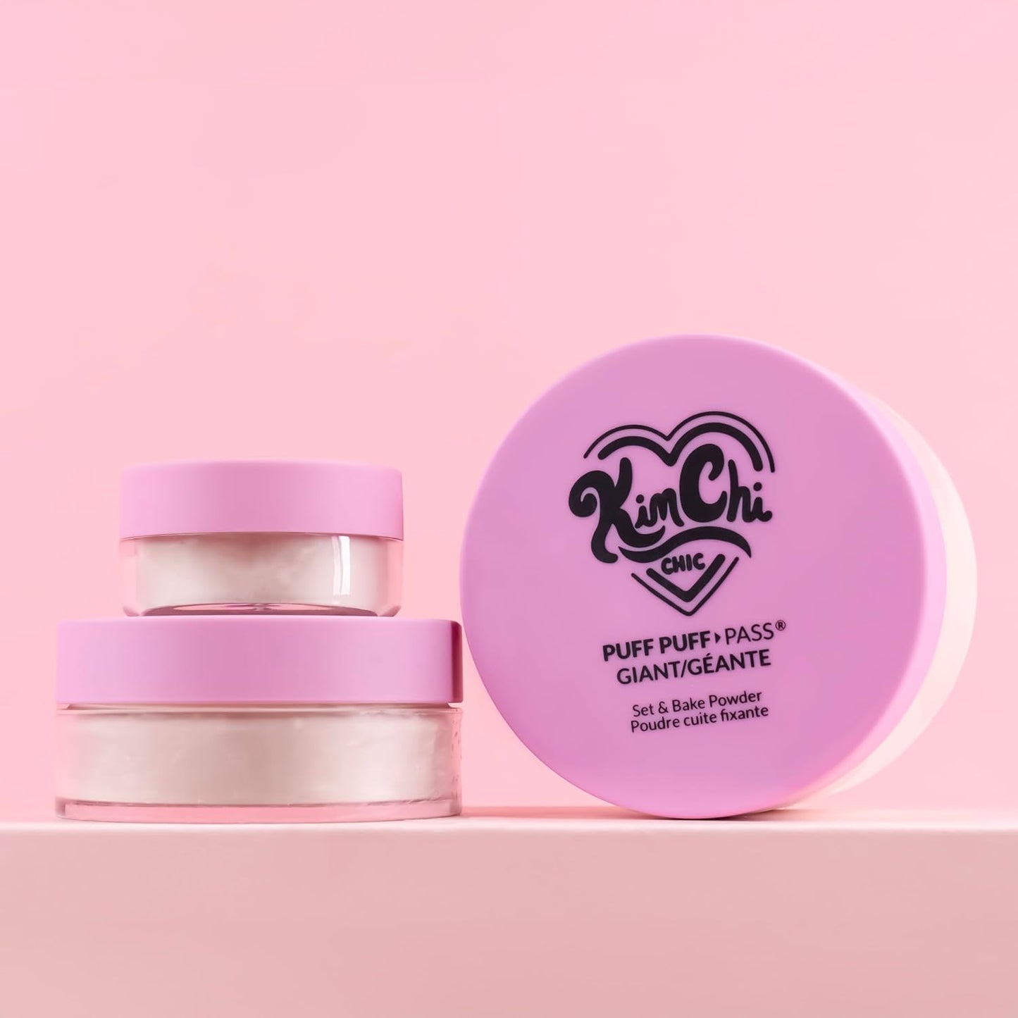 KimChi Chic Giant Puff Puff Pass Set & Bake Powder - Loose Setting Powder with Rice & Vitamin E, Finely Milled for All Day Wear, Translucent 80g