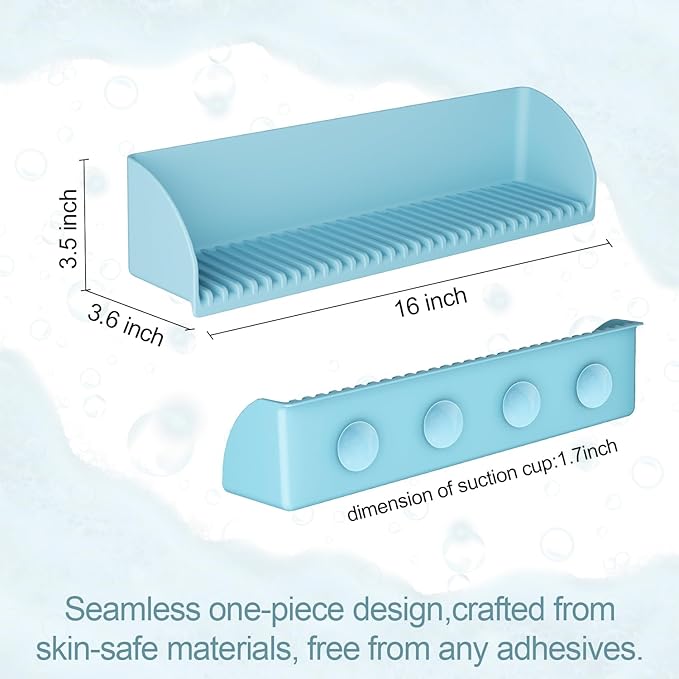 Roslim 2 Pack Splash Guard for Bathtub & Sink - Silicone Kids Bath Splash Guard Shelf, Bath Toy Tray Holder, Tub Water Splash Guard with 4 Suction Cups, Bathroom Accessories for Kids Bath, Blue