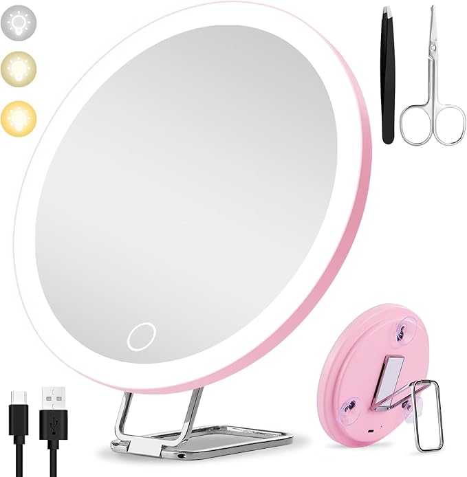 Large 6" Lighted 30x Magnified Makeup Mirror with Suction Cups & Table Stand, Travel & Home Use