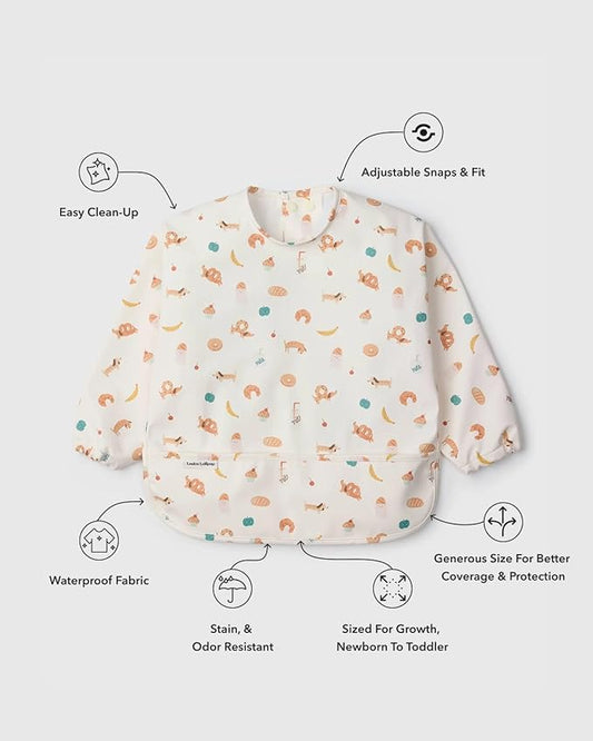 Loulou Lollipop Long Sleeve Mess Free Waterproof Bibs, for baby boys and girls 6-36 Months, Machine Washable, Travel Friendly