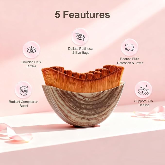 Lymphatic Contour Face Brush, Manual Lymphatic Drainage Massager, Natural Makeup Brushes with Durable Gentle Bristles, Hypoallergenic Ergonomic Facial Cleansing Brush for Sculpting