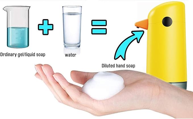 Automatic Soap Dispenser Yellow Duck Cute Touchless Visual Liquid Level Battery Powered Smart Sensor Foam Dispenser for Kids Bathroom ABS Material