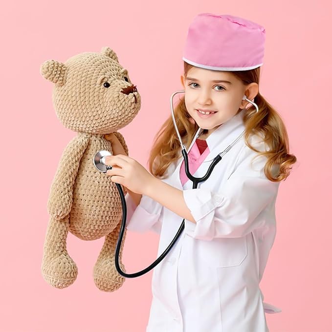 Meland Doctor Costume for Girls - Kids Scrubs with Lab Coat & Carry Bag, Doctor Dress Up for Halloween, Career Day Role Play