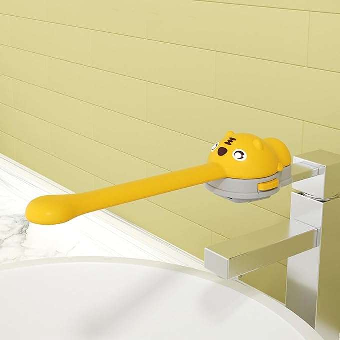 Kids Faucet Handle Extender, 17cm Switch Extension, Universal Cartoon Animal Sink Handle Extender for Toddlers (Locke Yellow)