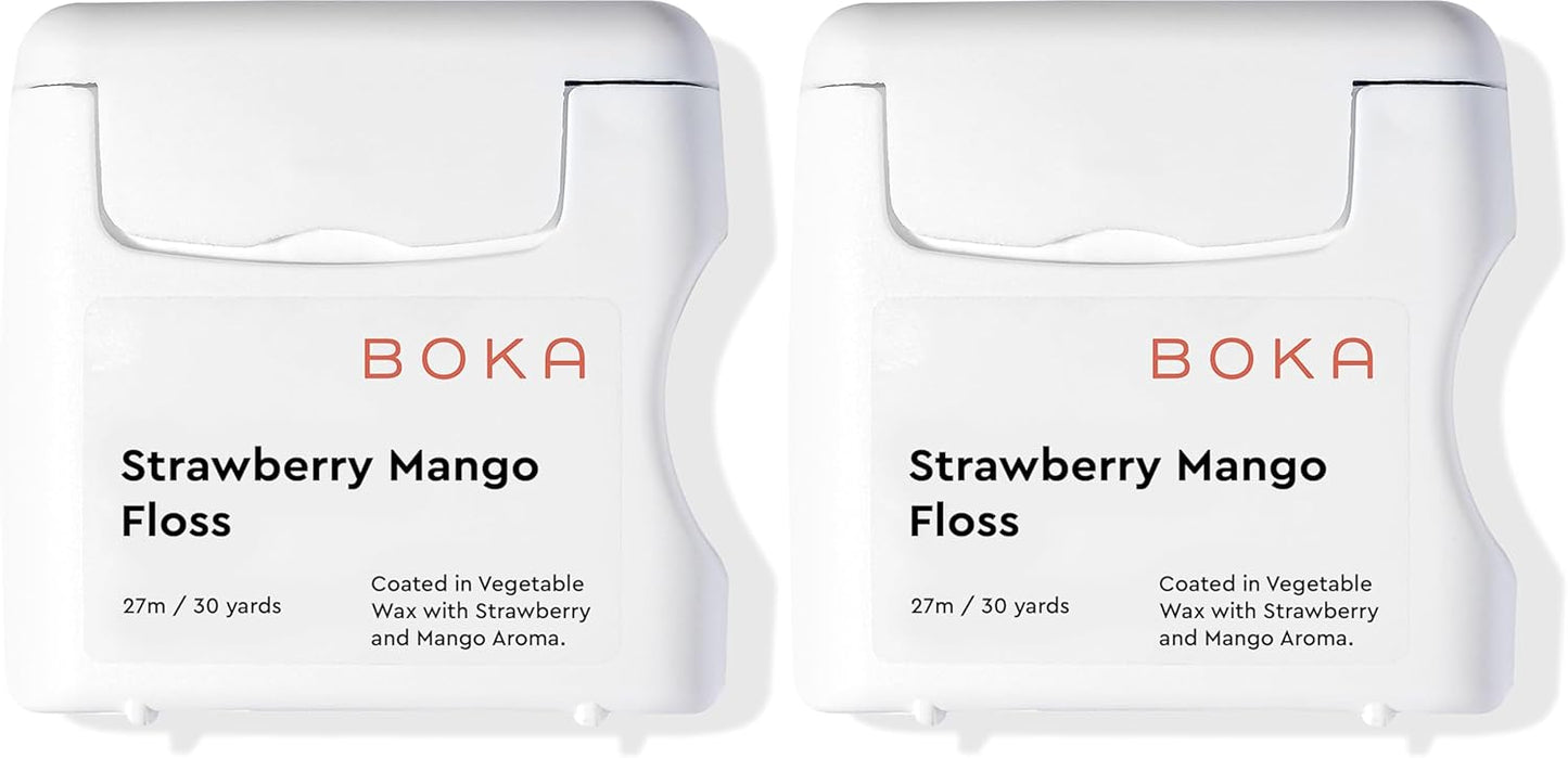 Boka Strawberry Mango Woven Dental Floss, Made from Natural Vegetable Wax, Teflon-Free, 30 Yards of Waxed Floss (Pack of 2)