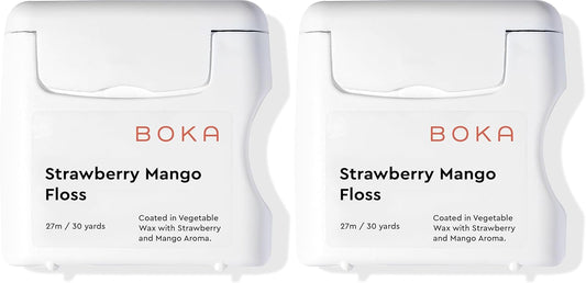 Boka Strawberry Mango Woven Dental Floss, Made from Natural Vegetable Wax, Teflon-Free, 30 Yards of Waxed Floss (Pack of 2)
