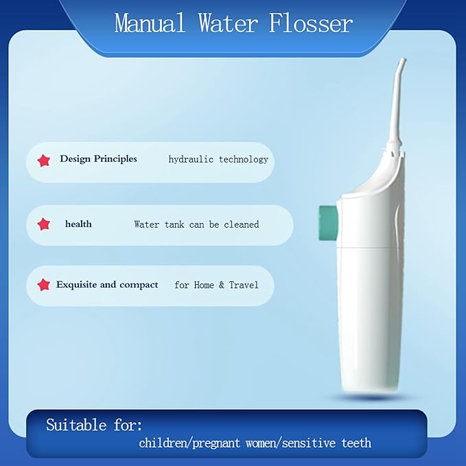 Cordless Water Dental Flosser Non-Electric Simple Operation, Oral Irrigator Portable Affordable for Home & Travel, Tonsil Stone Remover Safe for Pregnant Women and Children (White)