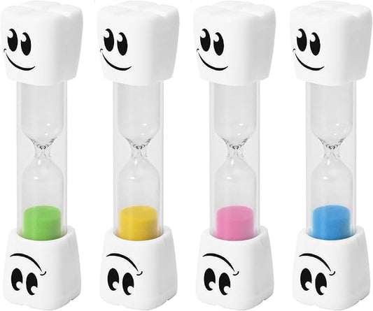 TeaherFav 2 Minute Toothbrush Sand Timer for Kids -Set of 4 Small Blue, Pink, Yellow and Green Smiley Hour Glass