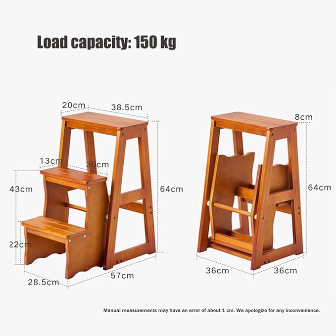 Flip N' Step Wooden Step Stool - Solid Pine, Non-Slip & Foldable | Kids Safety Stool for Kitchen, Bathroom | Display Shelf for Home Decor(Brown 3 Layers)