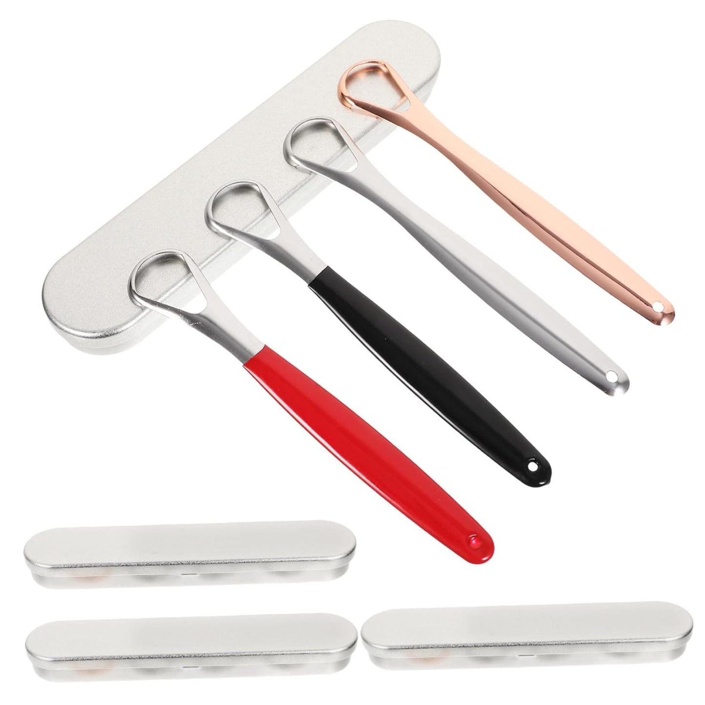 4sets Tongue Coating Cleaning Tool Stainless Steel Double-sided Tongue Scraper for Adults Carrying Case