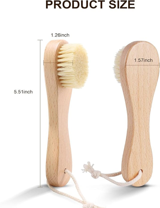 Wooden Face Dry Brush with Natural Boar Bristle 2-Pack Exfoliating Facial Dry Brush with Hanging Rope - Gentle for Face & Body Cleaning