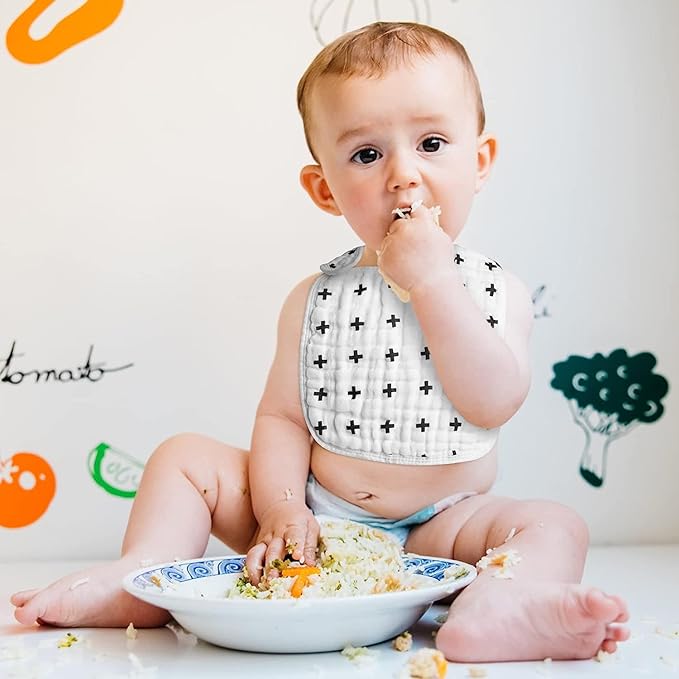 Zainpe 6Pcs Snap Muslin Bibs for Baby Machine Washable Adjustable Unisex Burp Cloths with 6 Absorbent Soft Layers, Animal Pattern Bib for Newborns Toddlers Infants 3 to 36 Months Drooling Teething