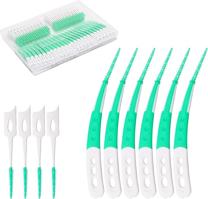 Dental Picks for Teeth Cleaning Health,300 Count Dual-Use Toothpicks,144 Count Angled Disposable Interdental Brushes, Green