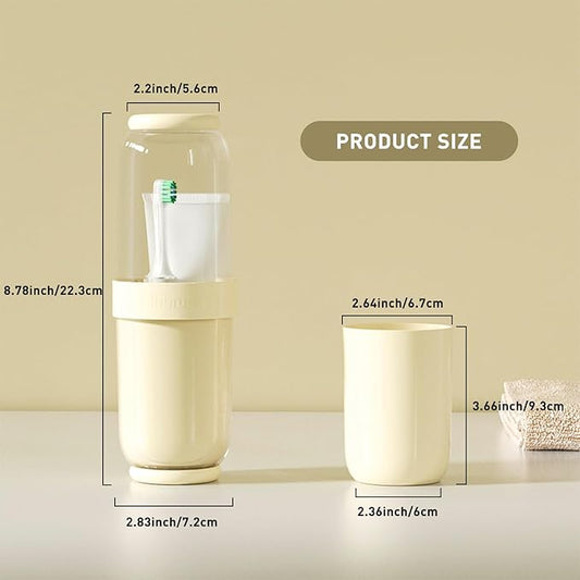 Toothbrush Cup with Cover, Travel Toothbrush Case Portable Toothbrush Holder for Traveling Business Camping School Bathroom (Beige)