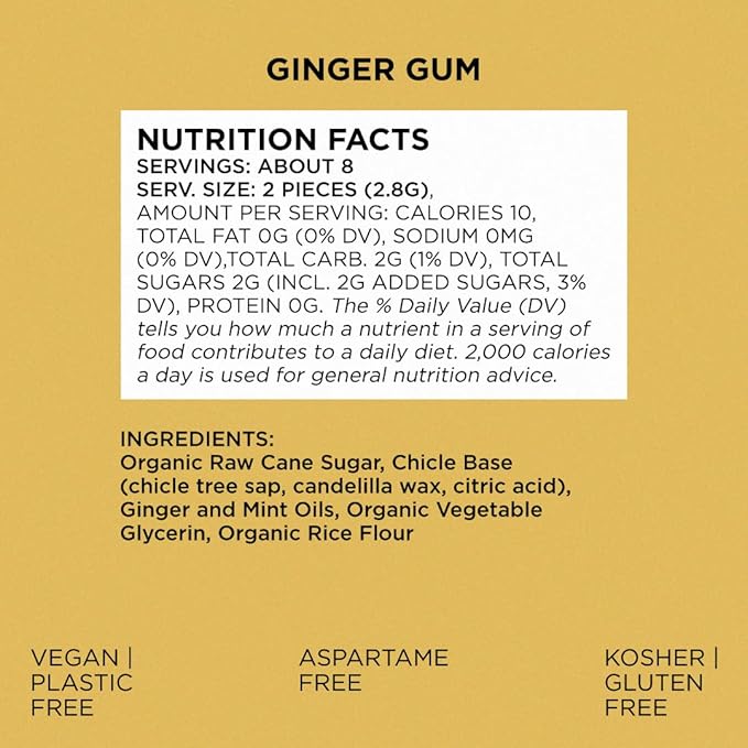 SIMPLY Gum Ginger, Plastic-Free Natural Chewing Gum, Made with real Ginger, 12 Pack (180 Pieces) | Vegan, Kosher, Non GMO, Aspartame Free and Sorbitol Free