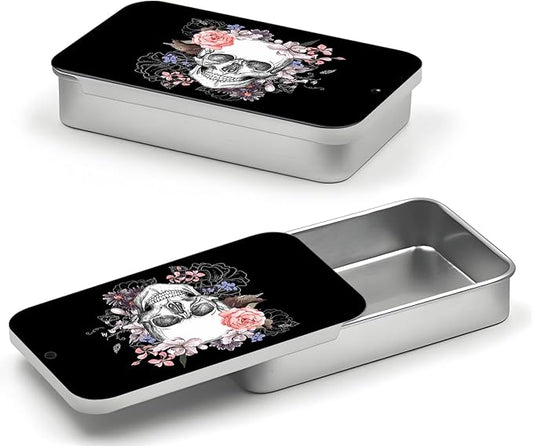 Portable Dental Floss Case, Refillable Cute Travel Floss Dispenser for Men & Women, Pocket Travel Floss Picks Case for Purse, Backpack, Bag Floral Skull Art