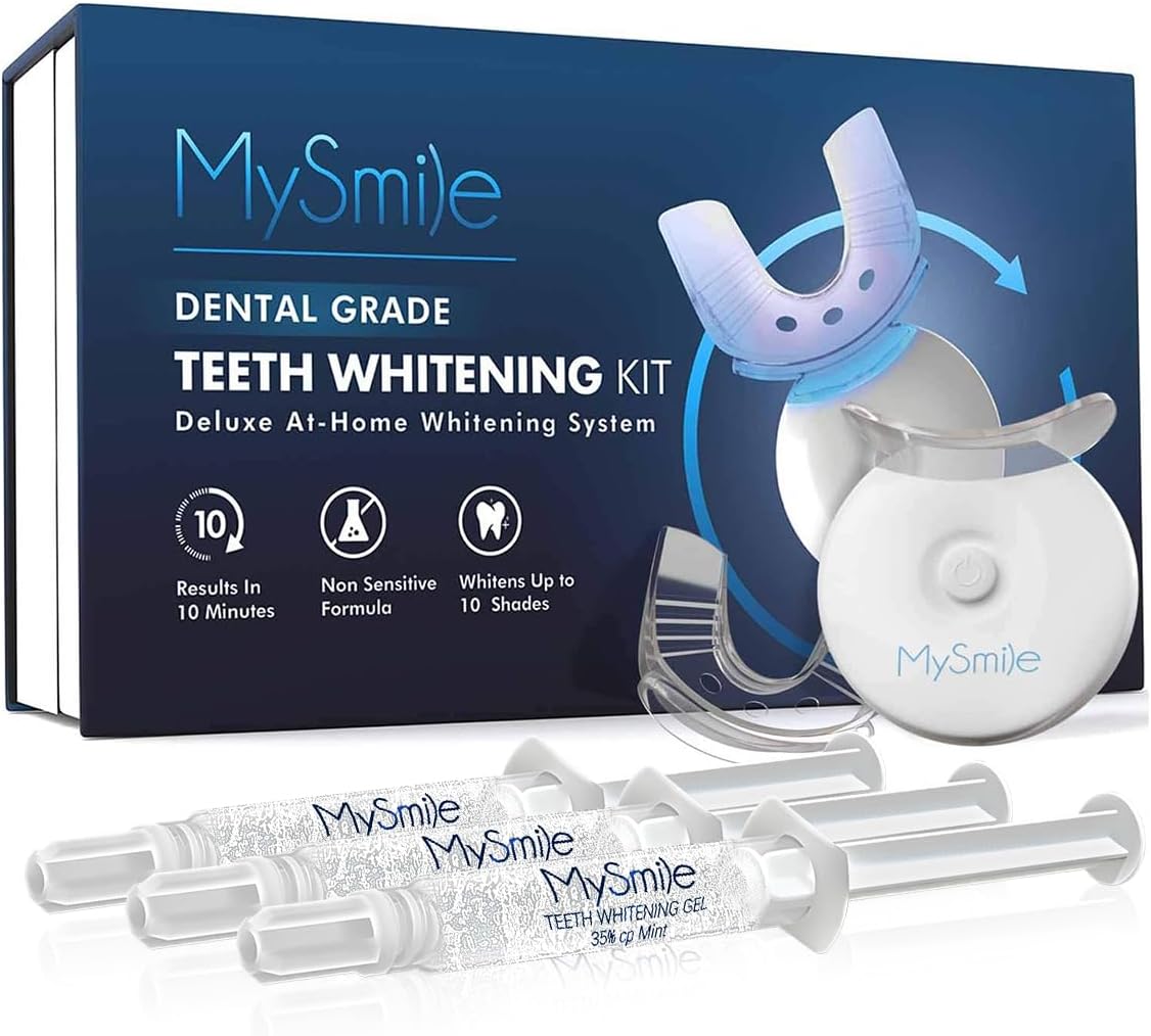 MySmile Teeth Whitening Kit with LED Light, 10 Min Fast Teeth Whitener with 3 x 35% Carbamide Peroxide Whitening Gel, Helps to Remove Stains from Coffee, Smoking, Wines, Soda, Food