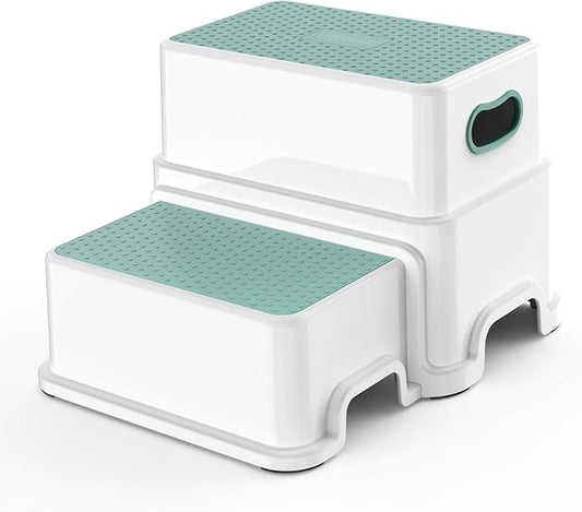 Victostar Toddler Step Stool,2 Kids Step Stool for Bathroom Sink,Baby Potty Stool with Anti-Slip Surface and Rubber Bottom,Plastic Stool with Handle for Toilet Potty Training Bathroom Kitchen