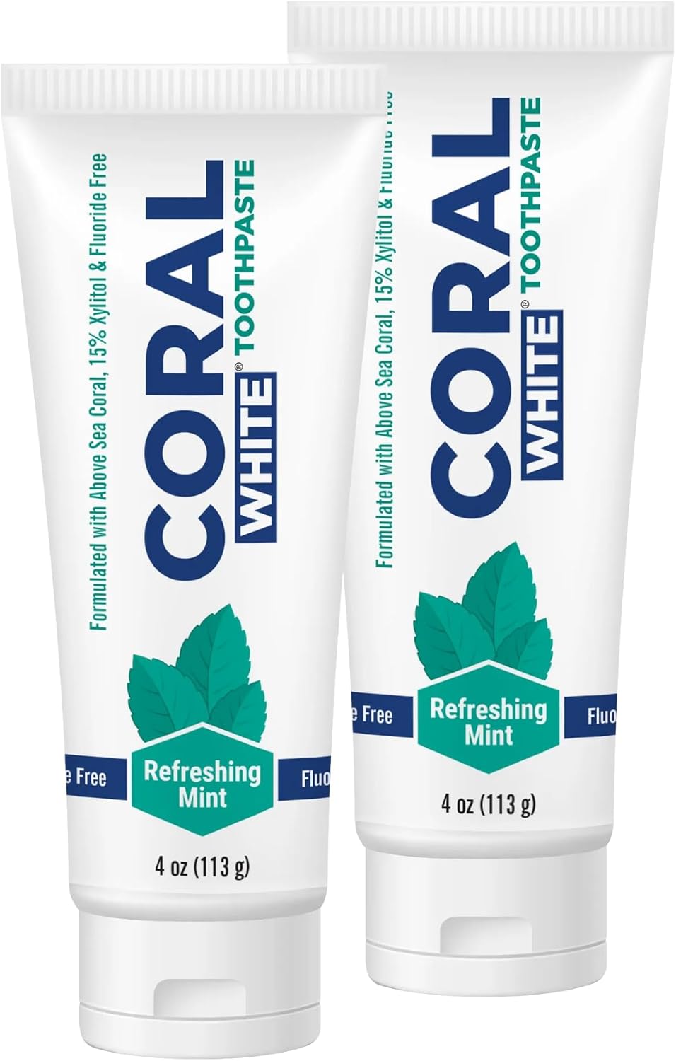 Coral White - Coral White Mint Toothpaste Natural Fluoride SLS Free Coral Calcium Remineralizing Toothpaste 4 Ounce (2 Pack)