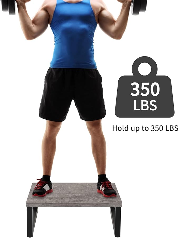 Snughome Wooden Step Stools for Adults Kids, Solid Portable Wooden Bedside Step Stool Adults Hold Up to 350 lb, One Step Foot Stool for Kitchen, Bedroom, Living Room, Bathroom - Self-Assembly(Grey)