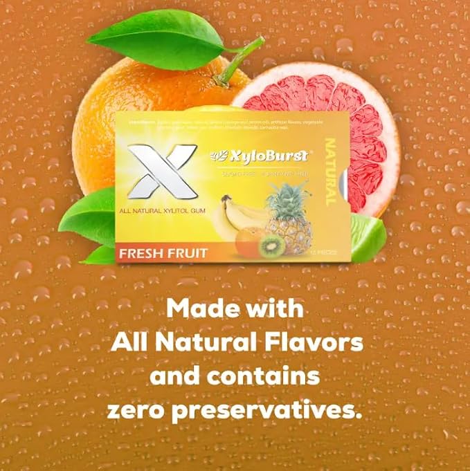 XyloBurst Gum | Xylitol Chewing Gum | Sugar Free, Gluten Free, Keto Friendly | Aspartame Free Gum For Oral Health | Fruit | 12 Pieces, Pack of 12