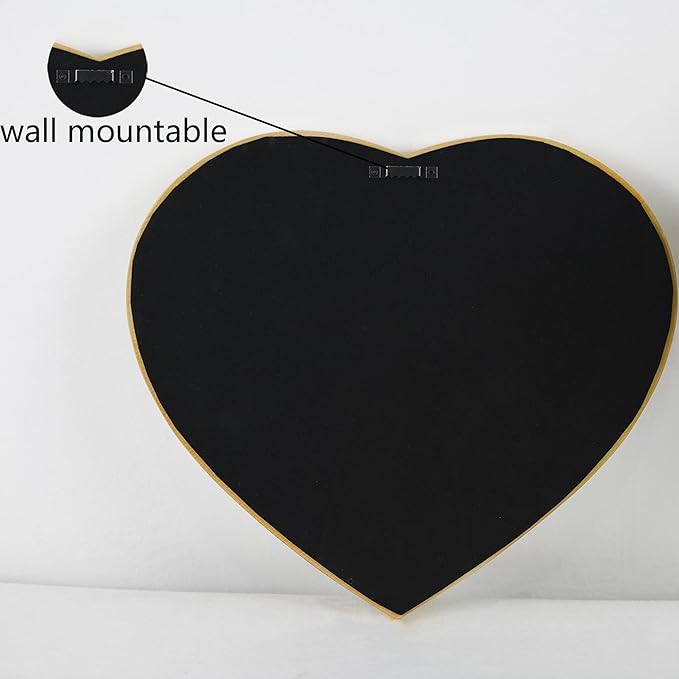 Heart Shape Makeup Mirror Wall Mounted Mirror with Hanging Hole for Home Room Decoration Birthday Gift Valentine's Day Gift for Girl,10.6x10.2inch(Gold)