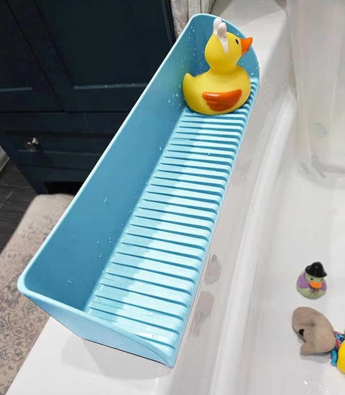 Roslim 2 Pack Splash Guard for Bathtub & Sink - Silicone Kids Bath Splash Guard Shelf, Bath Toy Tray Holder, Tub Water Splash Guard with 4 Suction Cups, Bathroom Accessories for Kids Bath, Blue