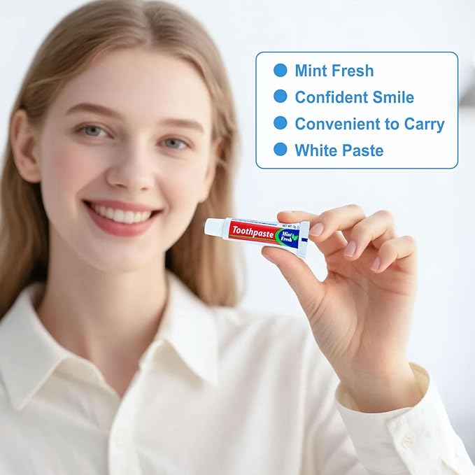 100 Tubes Bulk Travel Size Mini Toothpaste, 0.176oz Disposable Mint Flavor Pocket Teeth Paste Small Essential Toothpaste for Travel, Home/Hotel/Guests/Charity/Homeless/Camping Oral Care (Single Use)