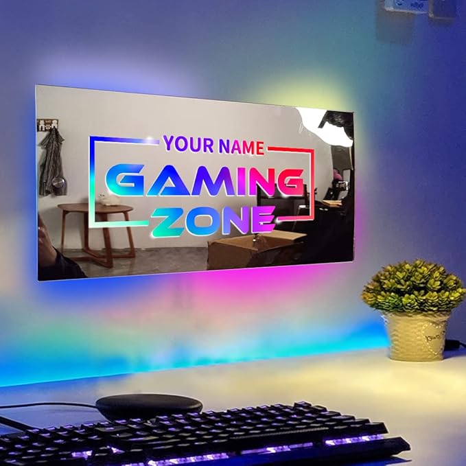 Tag Salon Custom LED Name Mirror - Multi Colour Lighting, Neon Sign Wall Decor for Bedroom, Bar, Barber Shop