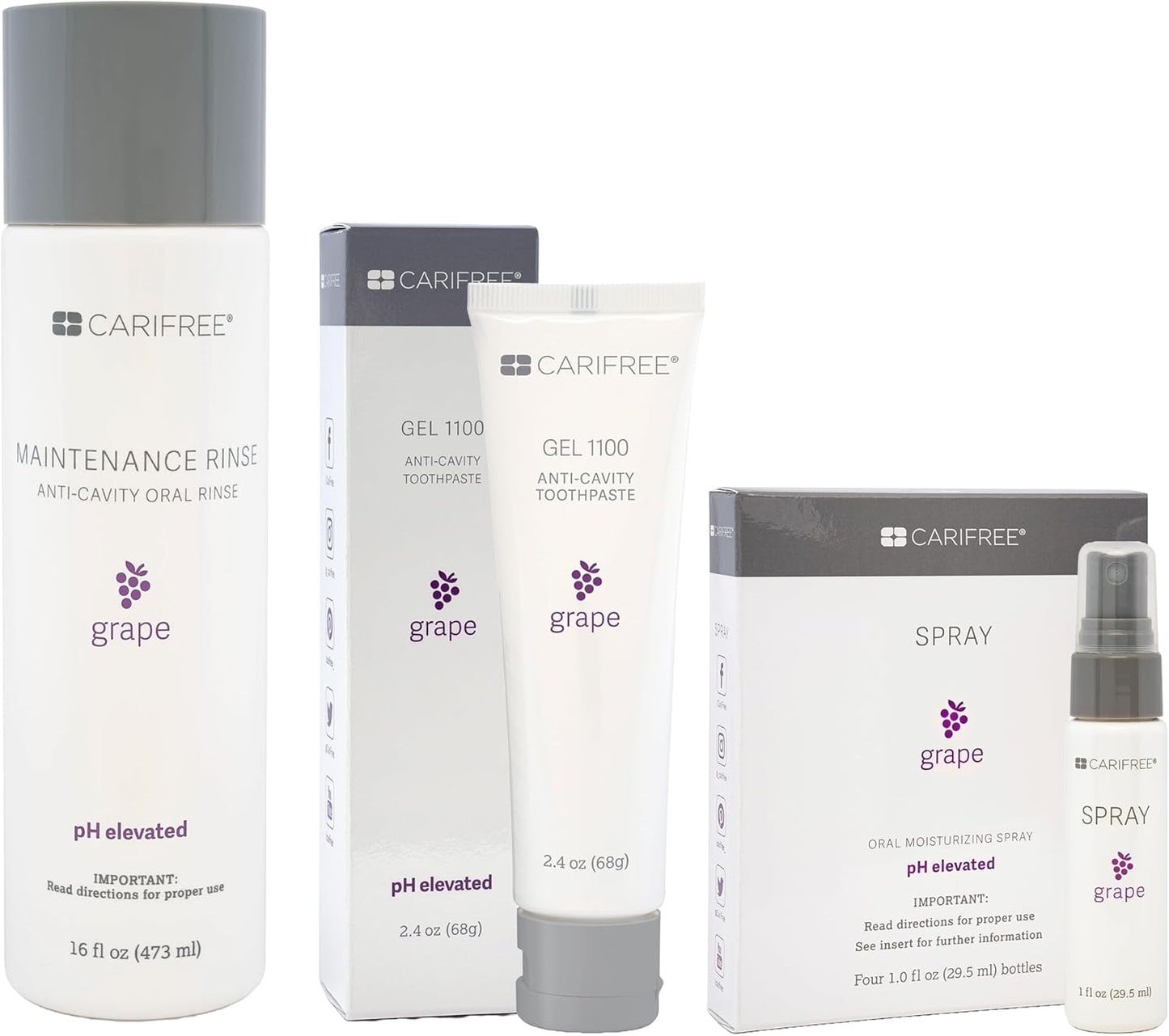 CariFree Maintenance & Prevention Starter Kit, Grape | Anti-Cavity Fluoride Toothpaste & Mouthwash Freshens Breath and Moistens Mouth | Dentist Recommended for Oral Care (3 Piece Set)