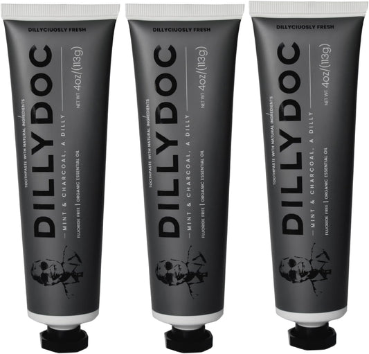 Fluoride-Free Mint Toothpaste for Fresh Breath, Gentle on Teeth, Natural Ingredients, Eco-Friendly Bioplastic Tube, Sustainable Oral Care for Adults and Kids (3 Pack, Mint & Charcoal)